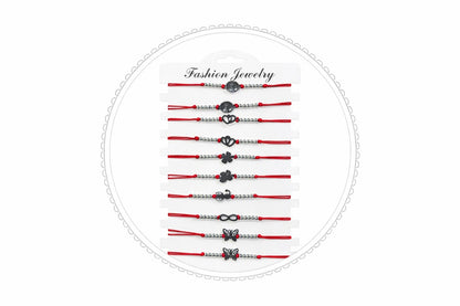 Set 12 Bratari Martisor cu Simboluri Norocoase din Inox, Snur Rosu Reglabil, 20x11 cm