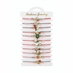 Set 12 Bratari Martisor cu Simboluri Primavara Aurii, Snur Rosu Reglabil, 20x11 cm