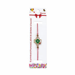 Set 12 bratari martisor cu trifoi norocos si buburuza, snur rosu alb, ambalate individual