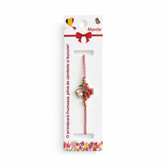 Set 12 bratari martisor cu vaza rosie, ghiocel si buburuza, snur reglabil rosu-alb