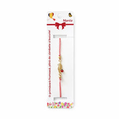 Set 12 Bratari Martisor Frunza Aurie cu Buburuza Snur Alb Rosu