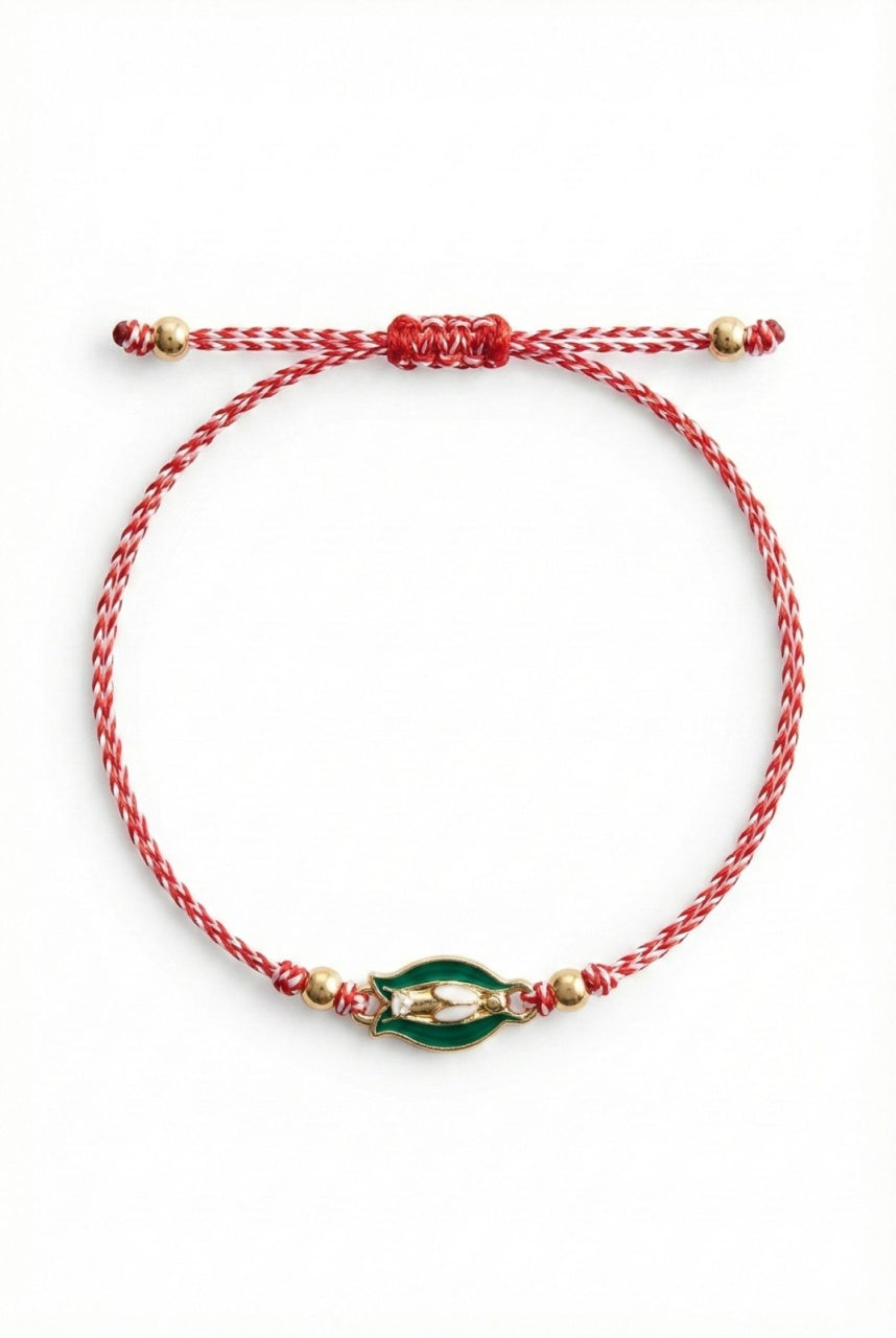 Set 12 Bratari Martisor Ghiocel Auriu Snur Alb Rosu Reglabile