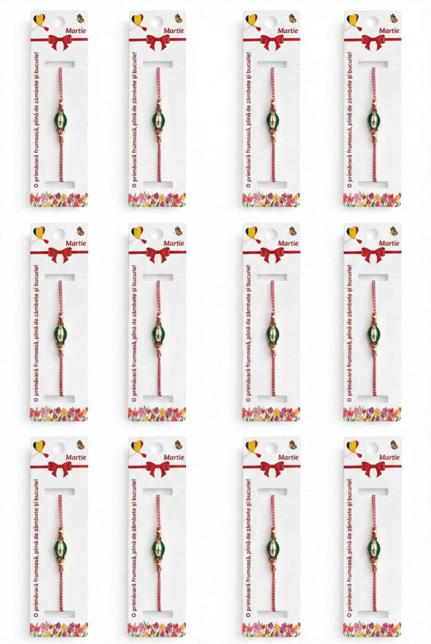 Set 12 Bratari Martisor Ghiocel Auriu Snur Alb Rosu Reglabile
