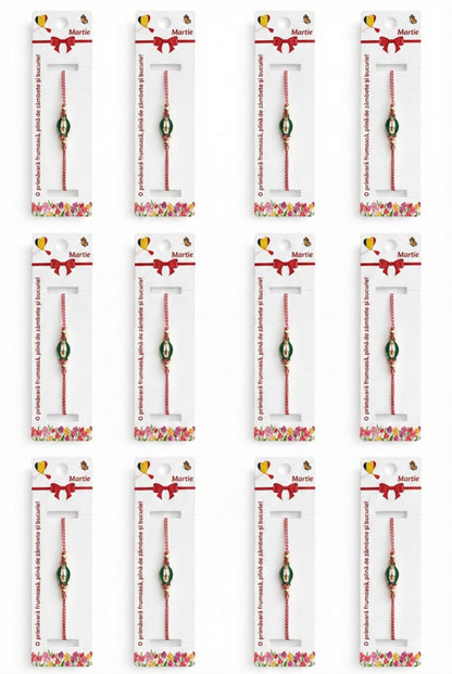 Set 12 Bratari Martisor Ghiocel Auriu Snur Alb Rosu Reglabile