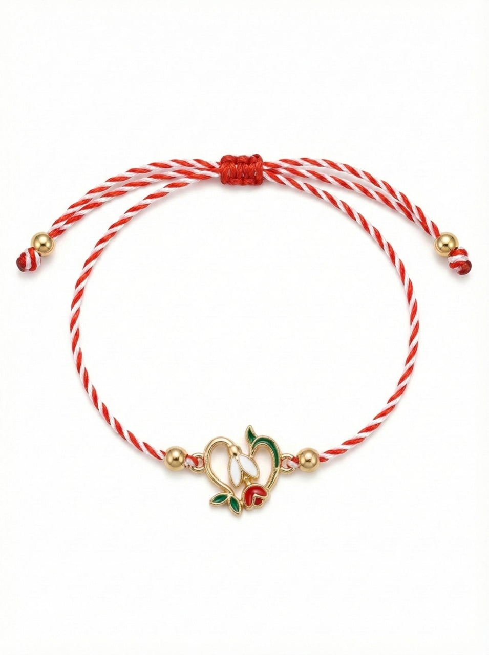 Set 12 Bratari Martisor Ghiocel cu boboc Rosu, simbol Norocos