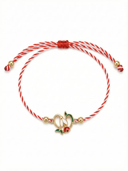Set 12 Bratari Martisor Ghiocel cu boboc Rosu, simbol Norocos