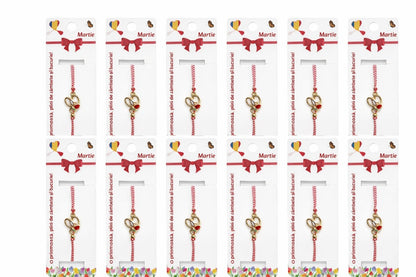 Set 12 Bratari Martisor Ghiocel cu boboc Rosu, simbol Norocos