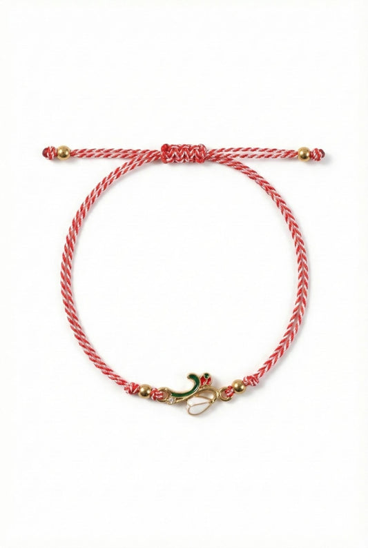 Set 12 Bratari Martisor Ghiocel cu Buburuza si Stras, Snur Rosu Reglabil, 20x11 cm