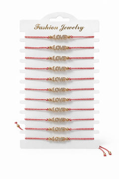 Set 12 bratari martisor LOVE cu strasuri, snur reglabil, 20x11cm