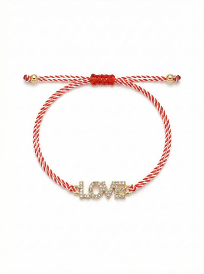 Set 12 bratari martisor LOVE cu strasuri, snur reglabil, 20x11cm