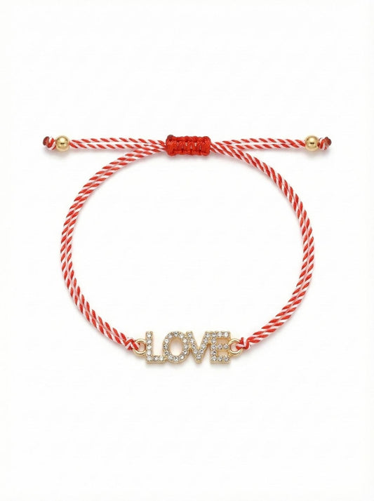 Set 12 bratari martisor LOVE cu strasuri, snur reglabil, 20x11cm