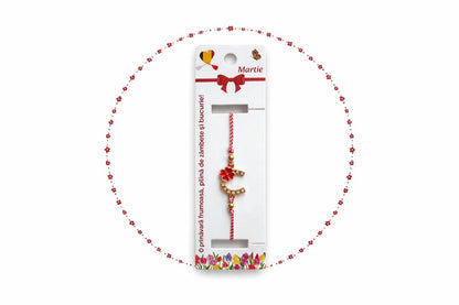 Set 12 Bratari Martisor Potcoava Aurie cu Trifoi Rosu Snur Alb Rosu reglabil