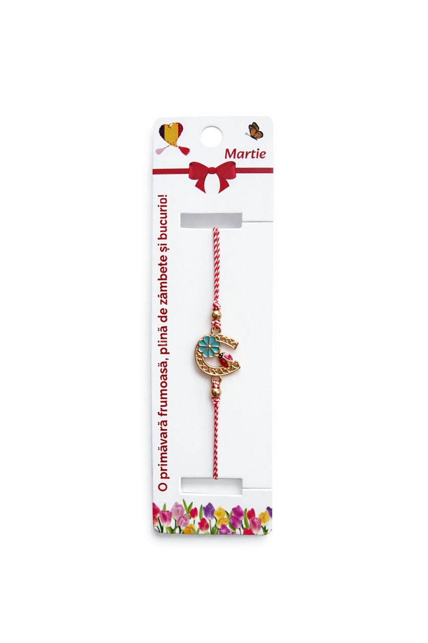 Set 12 Bratari Martisor Potcoava Aurie cu Trifoi si Buburuza Norocoasa, snur reglabil