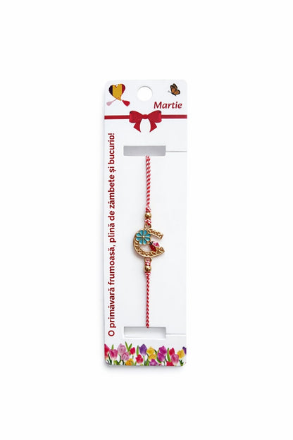 Set 12 Bratari Martisor Potcoava Aurie cu Trifoi si Buburuza Norocoasa, snur reglabil