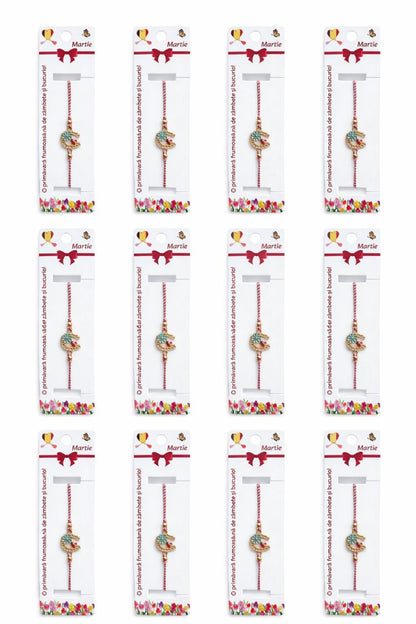 Set 12 Bratari Martisor Potcoava Aurie cu Trifoi si Buburuza Norocoasa, snur reglabil