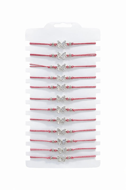 Set 12 bratari Martisor reglabile, Fluture cu cristale, Cadou 1 Martie