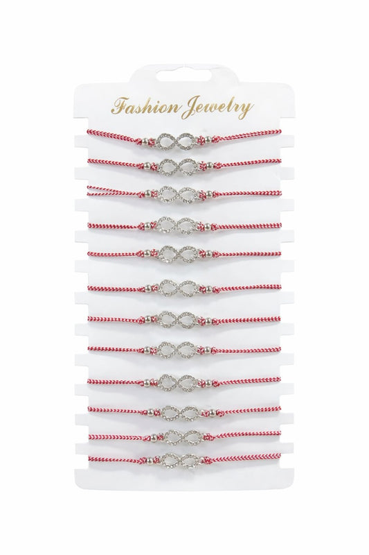 Set 12 bratari Martisor reglabile, Infinit cu cristale, Cadou 1 Martie