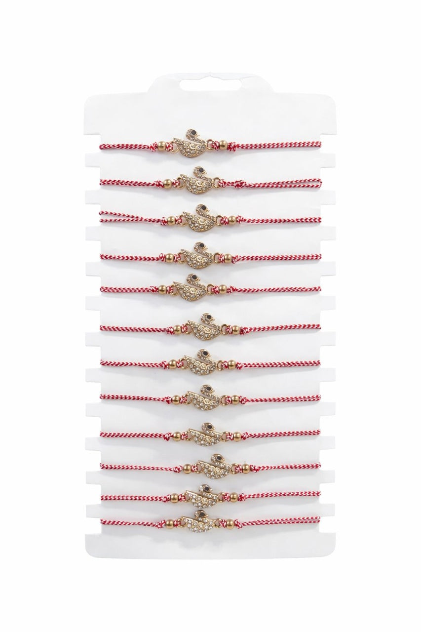 Set 12 bratari Martisor reglabile, Lebada cu cristale, Cadou 1 Martie