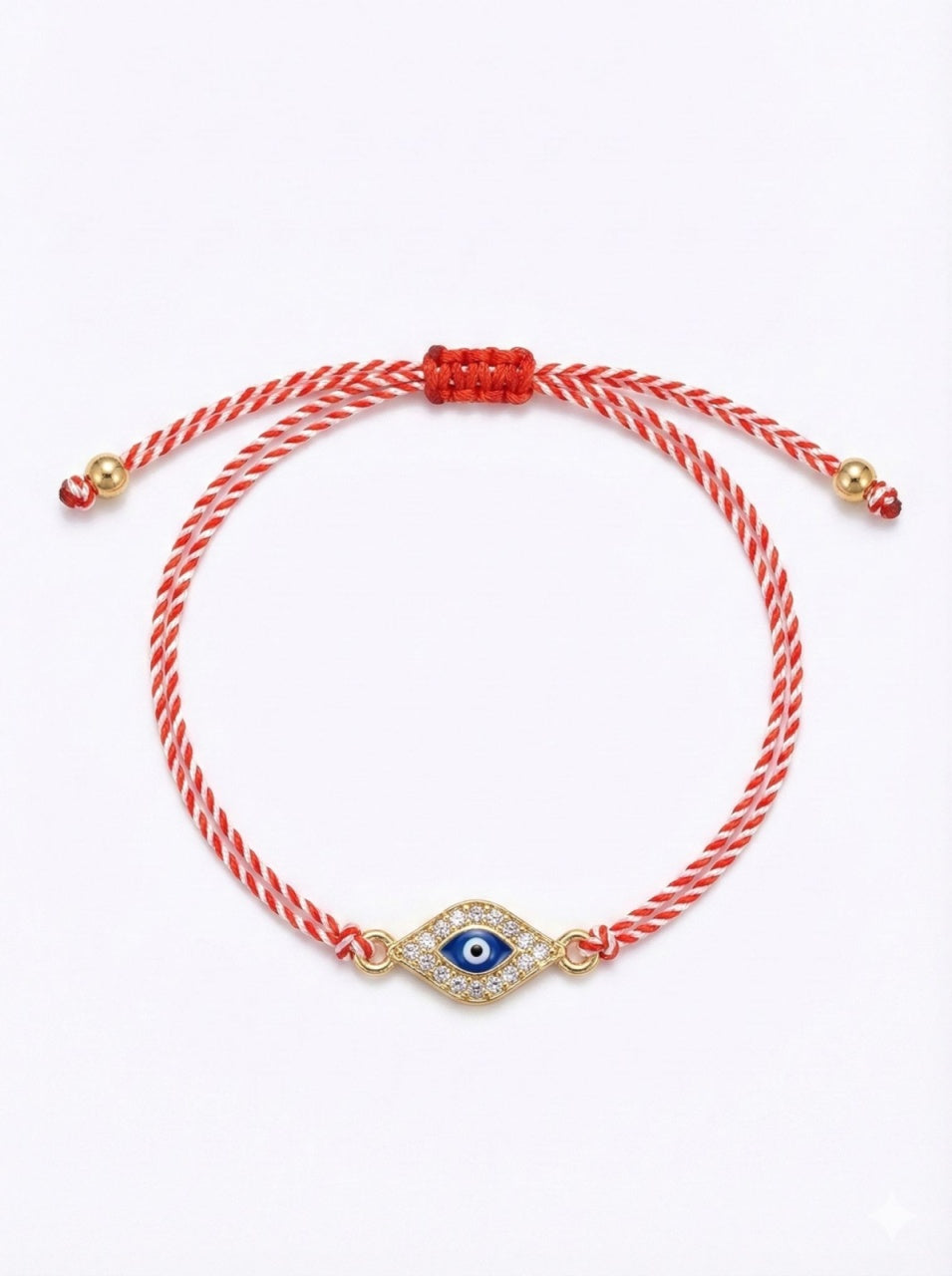 Set 12 bratari martisor talisman protector auriu cu strasuri, snur alb rosu, 20x11cm