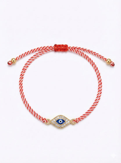 Set 12 bratari martisor talisman protector auriu cu strasuri, snur alb rosu, 20x11cm