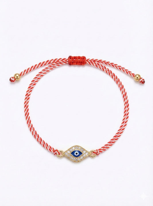 Set 12 bratari martisor talisman protector auriu cu strasuri, snur alb rosu, 20x11cm