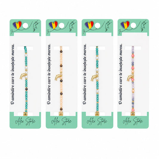 Set 12 Brățări Reglabile cu Pandantiv Delfin – Brățări cu Mărgele Colorate pentru Femei și Fete