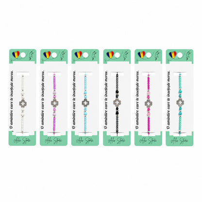 Set 12 Brățări Reglabile cu Pandantiv Floare – Brățări de Mână cu Mărgele Colorate