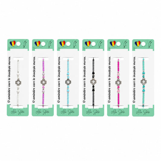 Set 12 Brățări Reglabile cu Pandantiv Floare – Brățări de Mână cu Mărgele Colorate