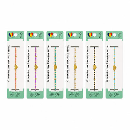 Set 12 Brățări Reglabile cu Pandantiv Inimă Aurie – Brățări Colorate de Mână