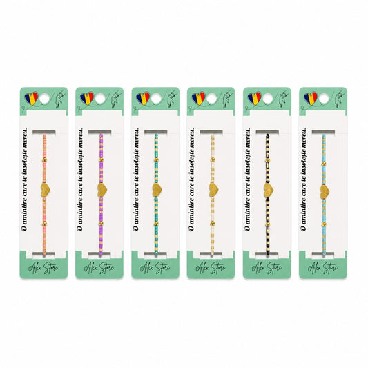 Set 12 Brățări Reglabile cu Pandantiv Inimă Aurie – Brățări Colorate de Mână