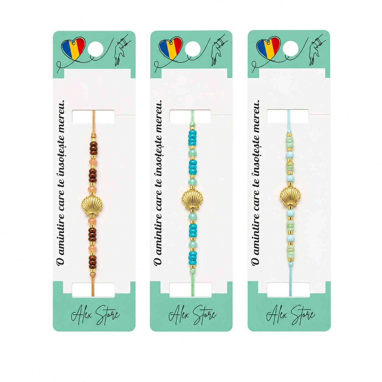 Set 12 Brățări Reglabile cu Pandantiv Scoică – Modele Colorate