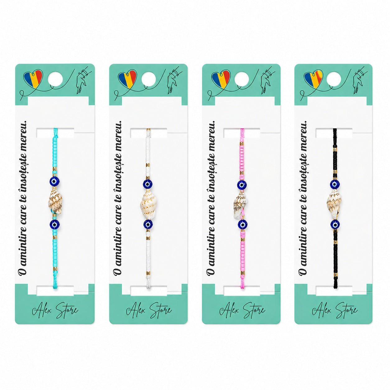Set 12 Brățări Reglabile cu Pandantiv Scoică și Ochi Protector, Multicolore