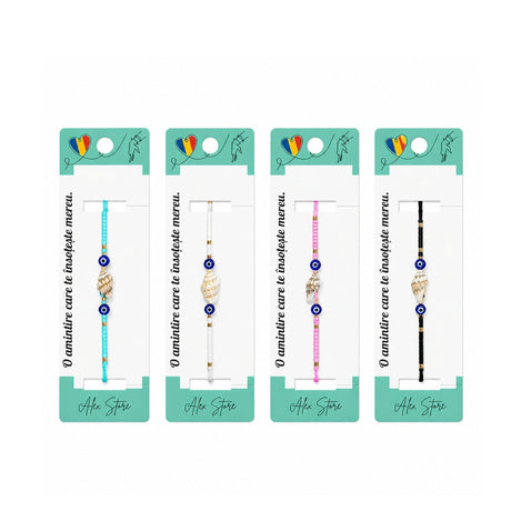 Set 12 Brățări Reglabile cu Pandantiv Scoică și Ochi Protector, Multicolore