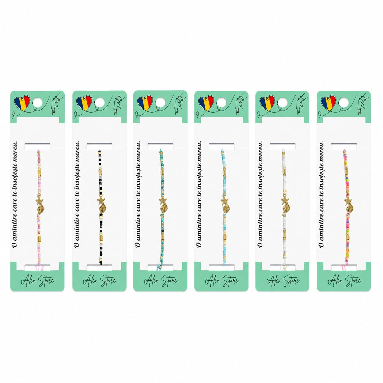 Set 12 Brățări Reglabile cu Pandantiv Stea și Scoică, Multicolore