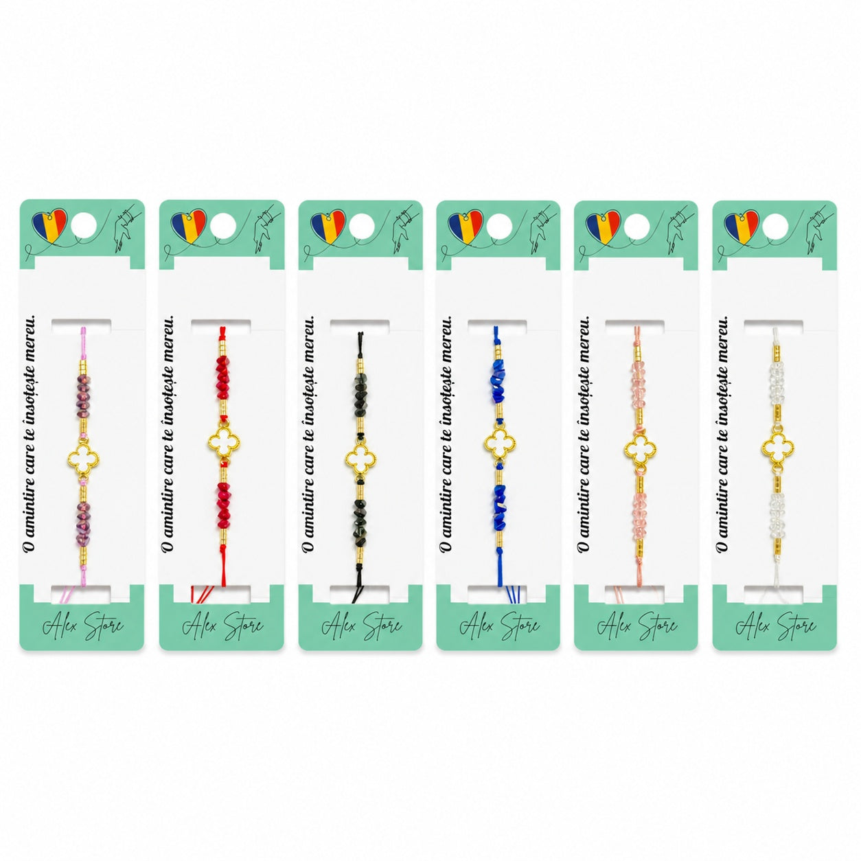 Set 12 Brățări Reglabile cu Pandantiv Trifoi – Mărgele Colorate, Accesorii Elegante