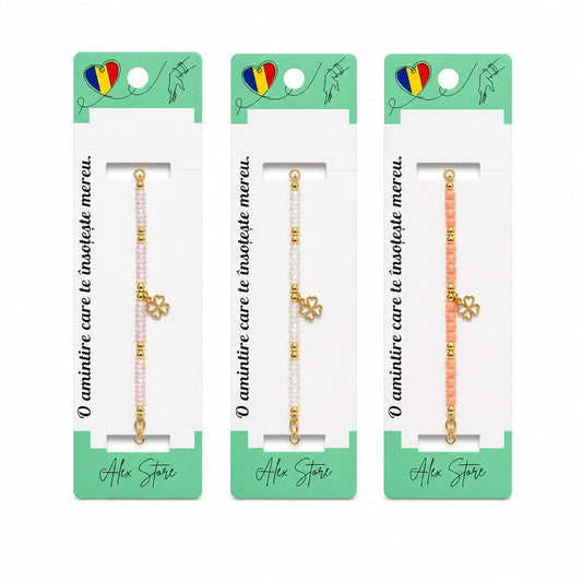 Set 12 Brățări Reglabile cu Pandantiv Trifoi Auriu – Brățări Elegante cu Mărgele