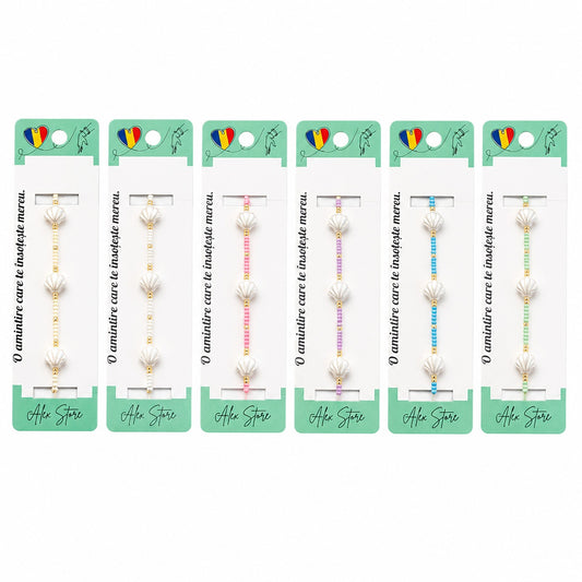 Set 12 Brățări Reglabile cu Pandantive Scoici Perlate – Brățări Elegante de Vară