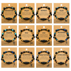 Set 12 bratari reglabile cu zodii, margele decorative si simboluri zodiacale