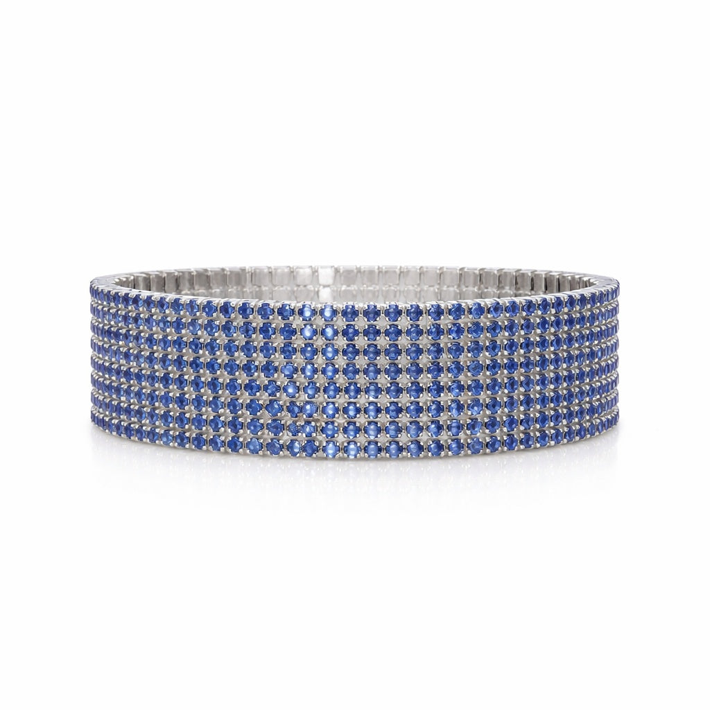 Set 12 bratari ROXE argintii elastice cu pietre albastre elegante