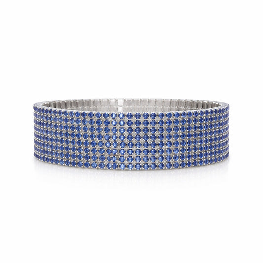 Set 12 bratari ROXE argintii elastice cu pietre albastre elegante