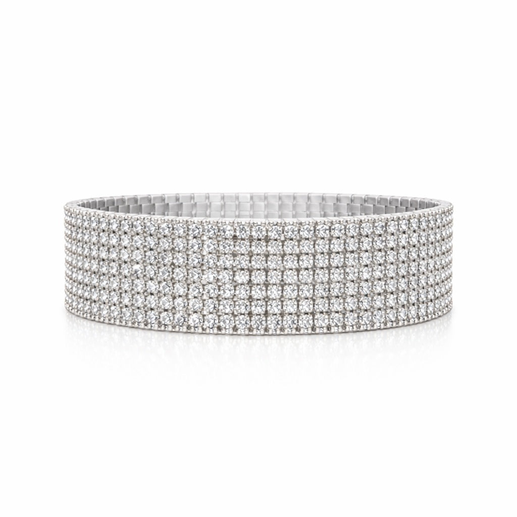 Set 12 bratari ROXE argintii elastice cu pietre albe stralucitoare elegante
