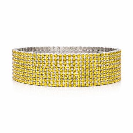 Set 12 bratari ROXE argintii elastice cu pietre galbene stralucitoare