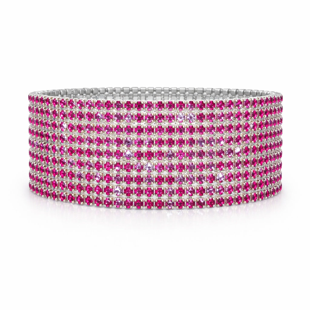 Set 12 bratari ROXE argintii elastice cu pietre magenta stralucitoare elegante