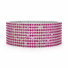 Set 12 bratari ROXE argintii elastice cu pietre magenta stralucitoare elegante