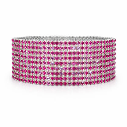 Set 12 bratari ROXE argintii elastice cu pietre magenta stralucitoare elegante