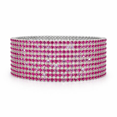 Set 12 bratari ROXE argintii elastice cu pietre magenta stralucitoare elegante