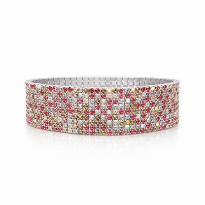 Set 12 bratari ROXE argintii elastice cu pietre multicolore roz si aurii elegante