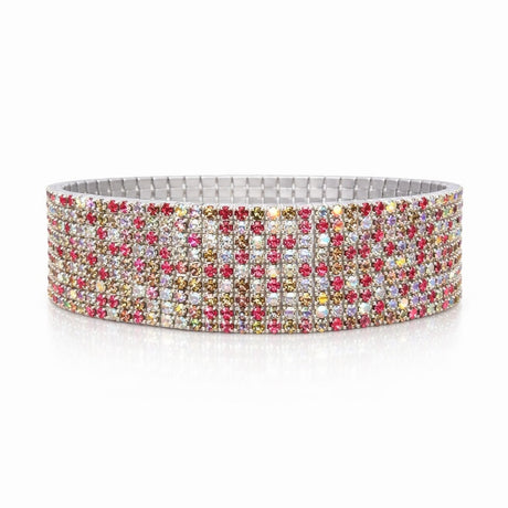 Set 12 bratari ROXE argintii elastice cu pietre multicolore roz si aurii elegante