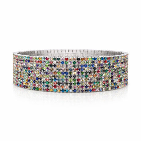 Set 12 bratari ROXE argintii elastice cu pietre multicolore stralucitoare