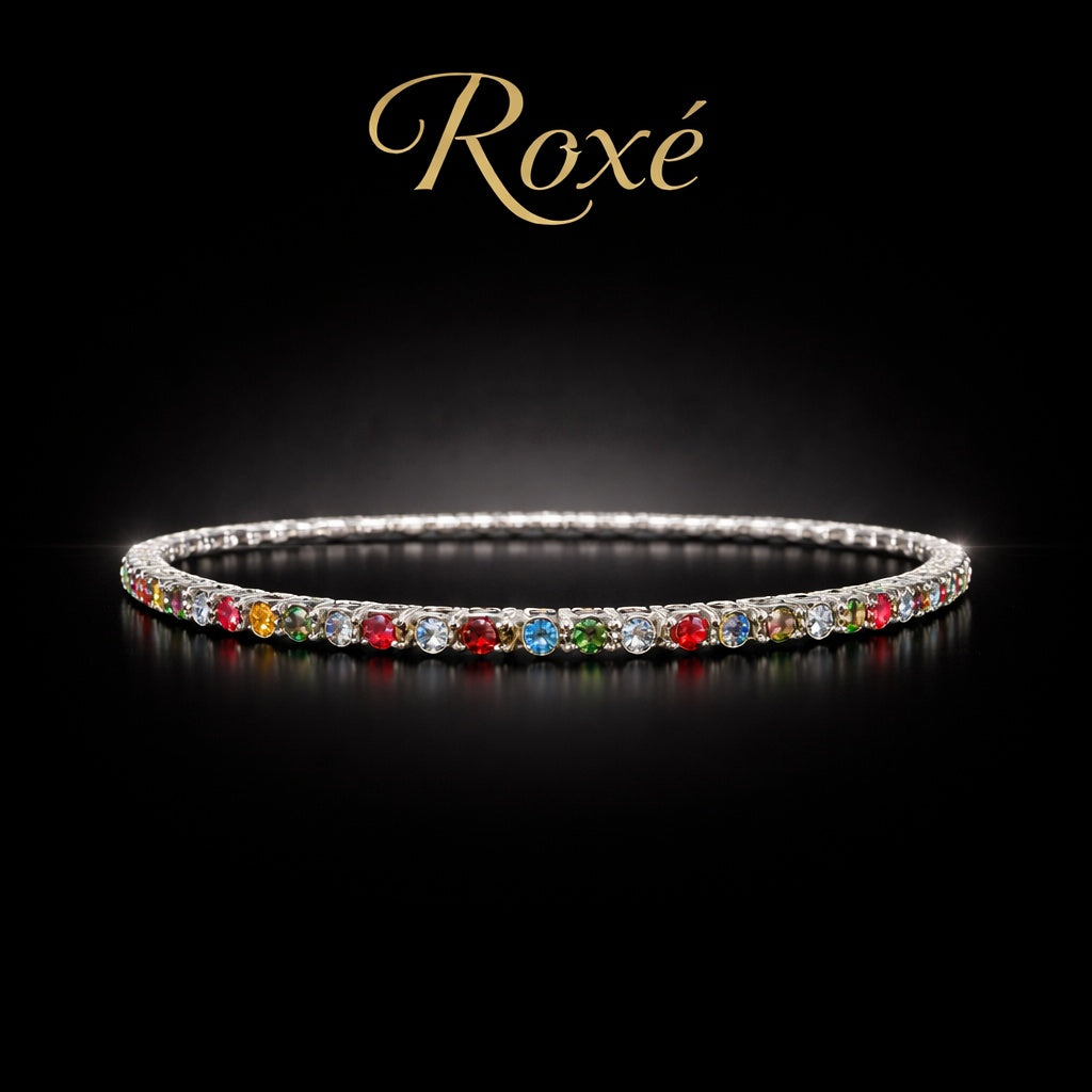 Set 12 bratari ROXE argintii elastice cu pietre multicolore stralucitoare